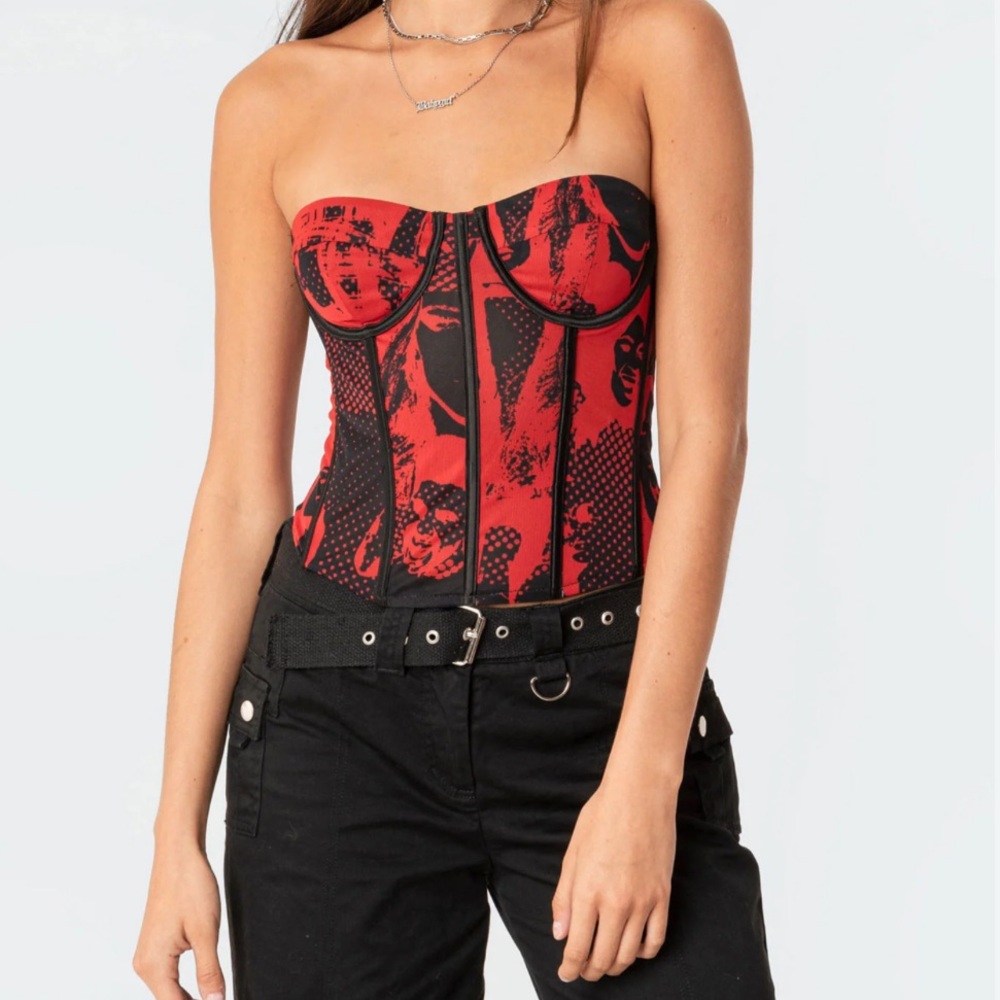 Red Mesh Corset Top